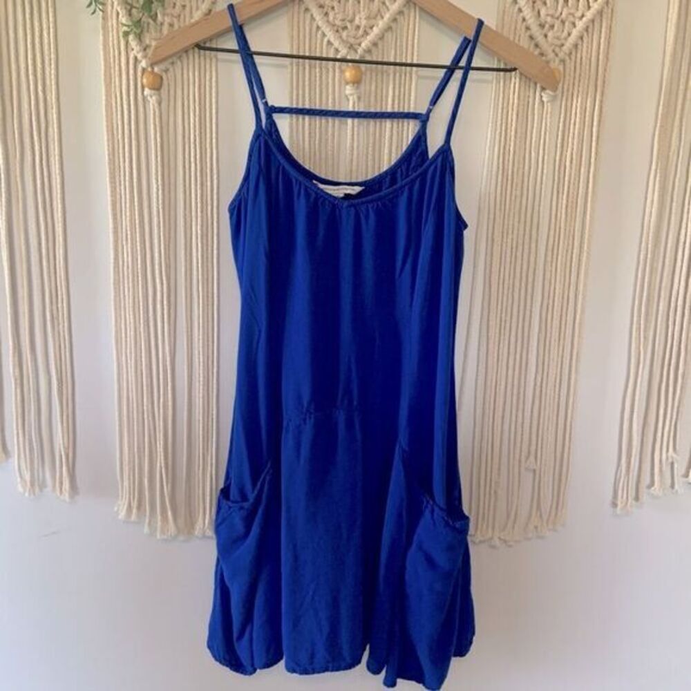 AMERICAN EAGLE Women’s Skater Slip Mini Dress Pockets Blue Size Small‎